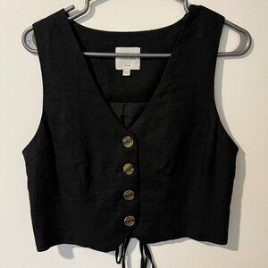 Love Tree Black Linen Vest Top